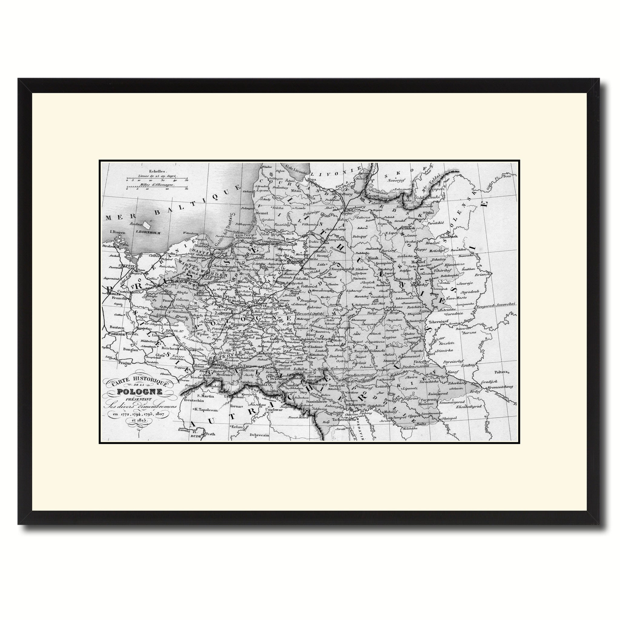 Poland Prussia Germany Vintage B&W Map Canvas Print, Picture Frame Home Decor Wall Art Gift Ideas