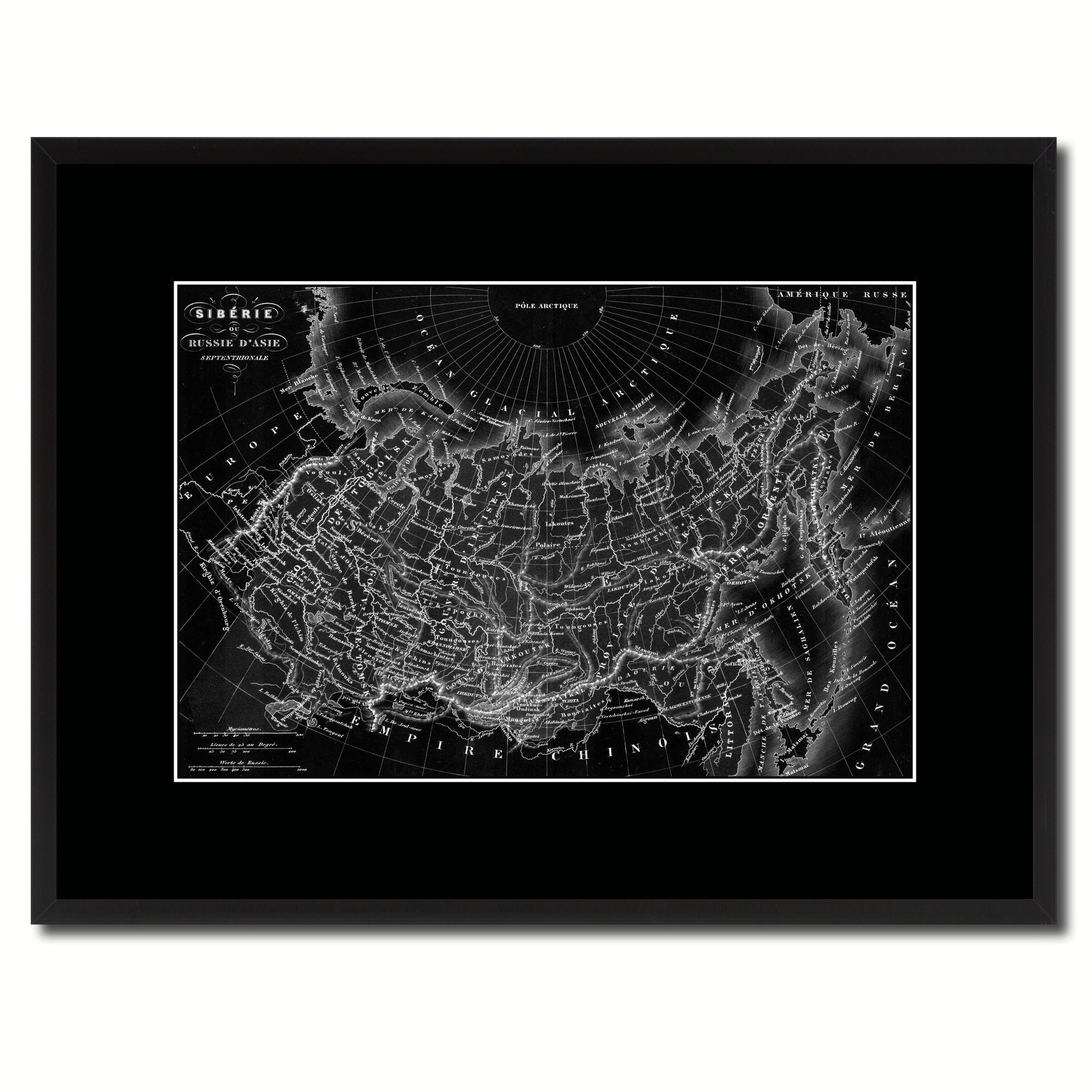 Siberia Russia Vintage Monochrome Map Canvas Print, Gifts Picture Frames Home Decor Wall Art