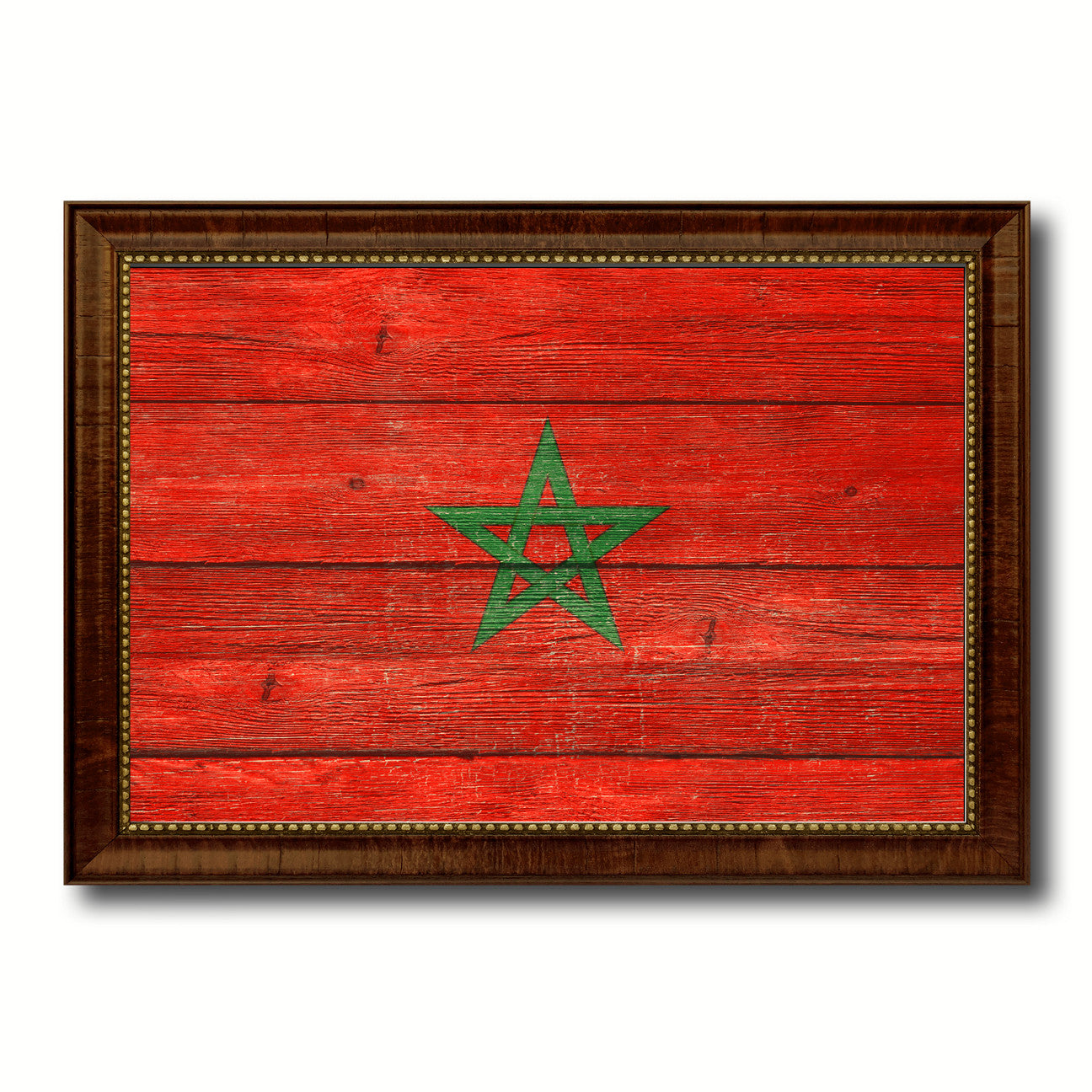 Morocco Country Flag Texture Canvas Print with Brown Custom Picture Frame Home Decor Gift Ideas Wall Art Decoration