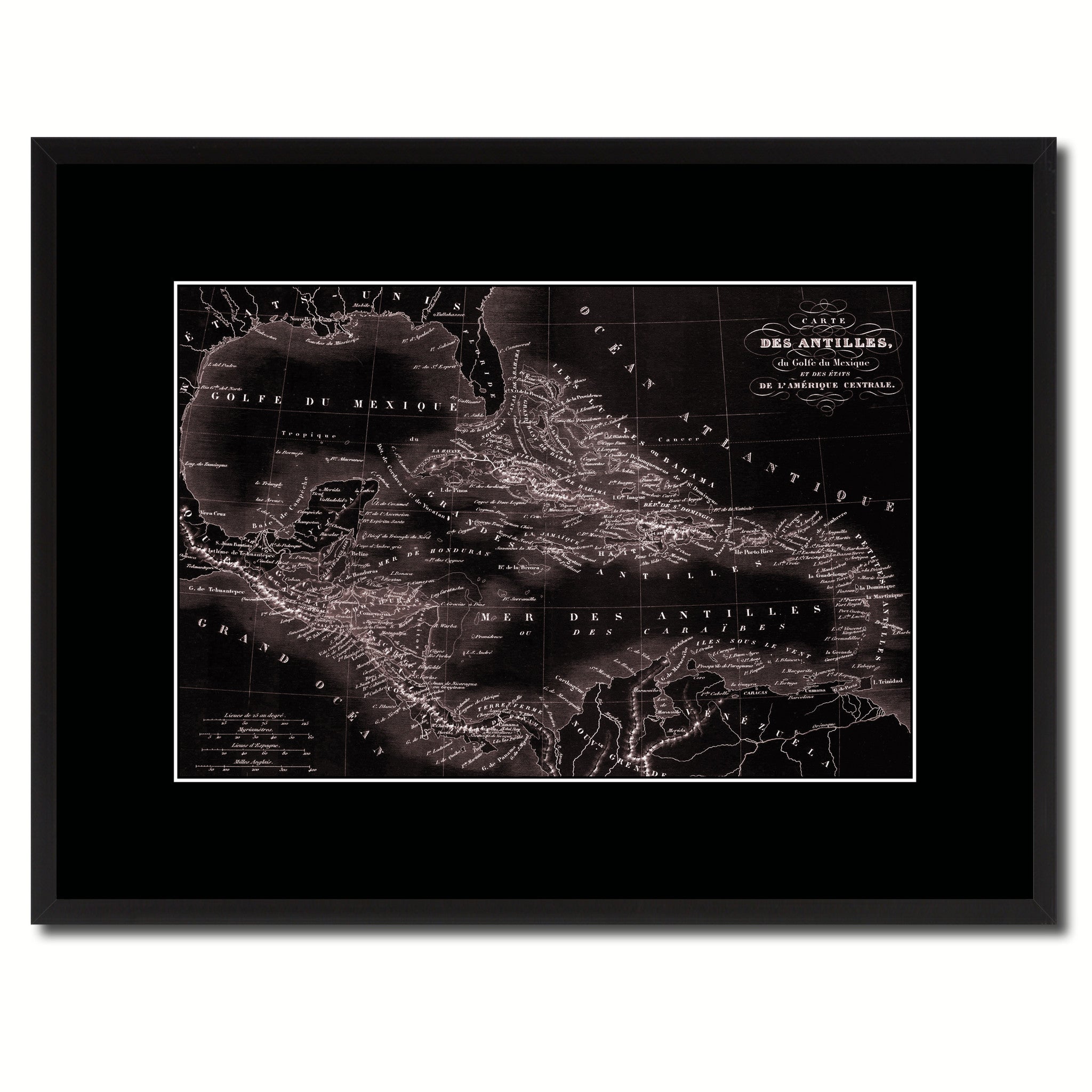 West Indies Caribbean Vintage Vivid Sepia Map Canvas Print, Picture Frames Home Decor Wall Art Decoration Gifts