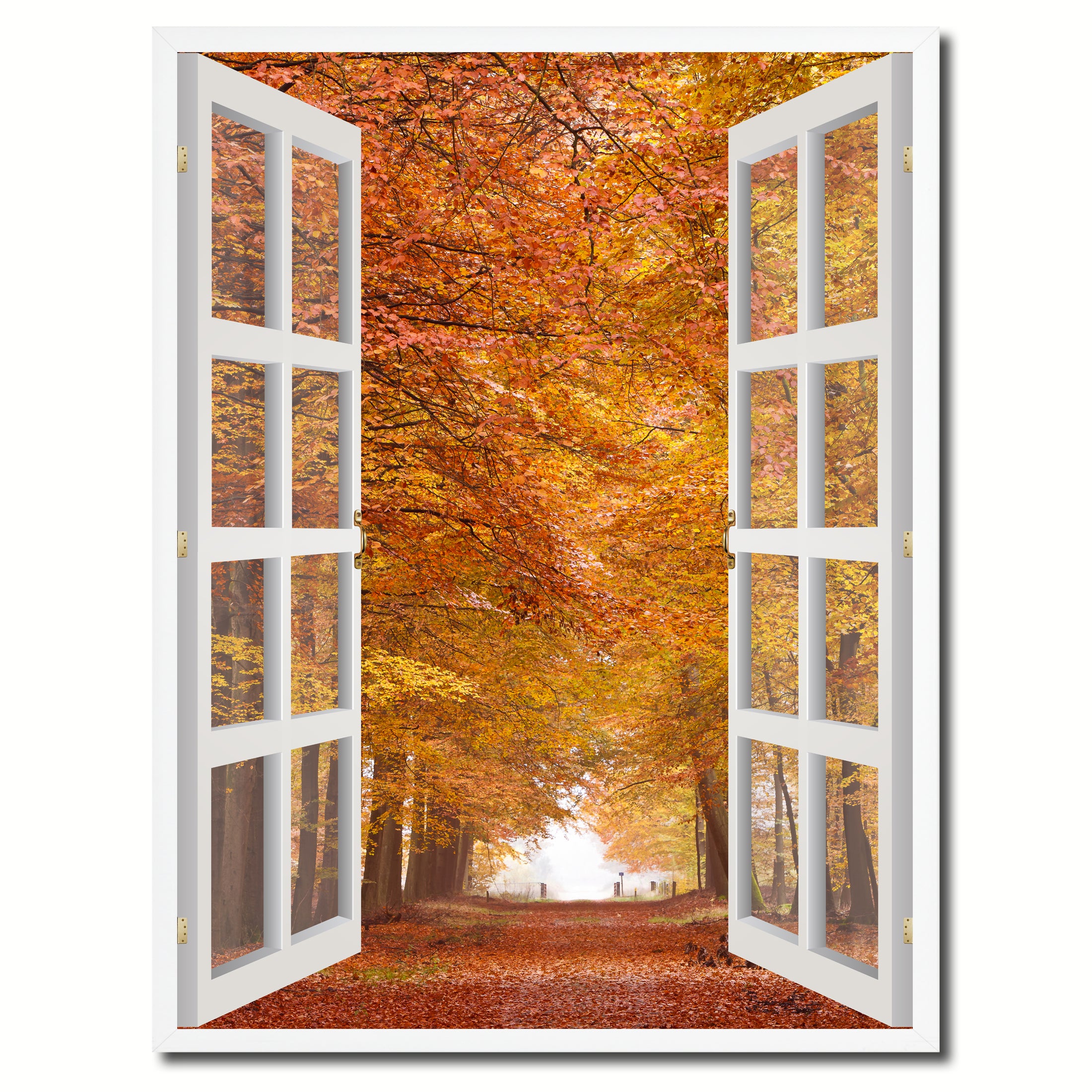 Autumn Trees Red Leaves Picture French Window Canvas Print with Frame Gifts Home Decor Wall Art Collection
