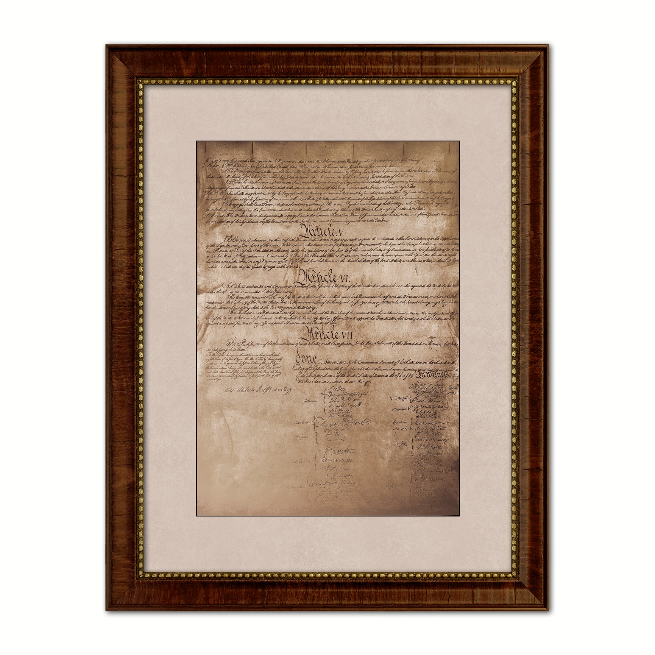 Constitution We The People Canvas Print Home Decor Wall Art, Sepia, Brown Framed