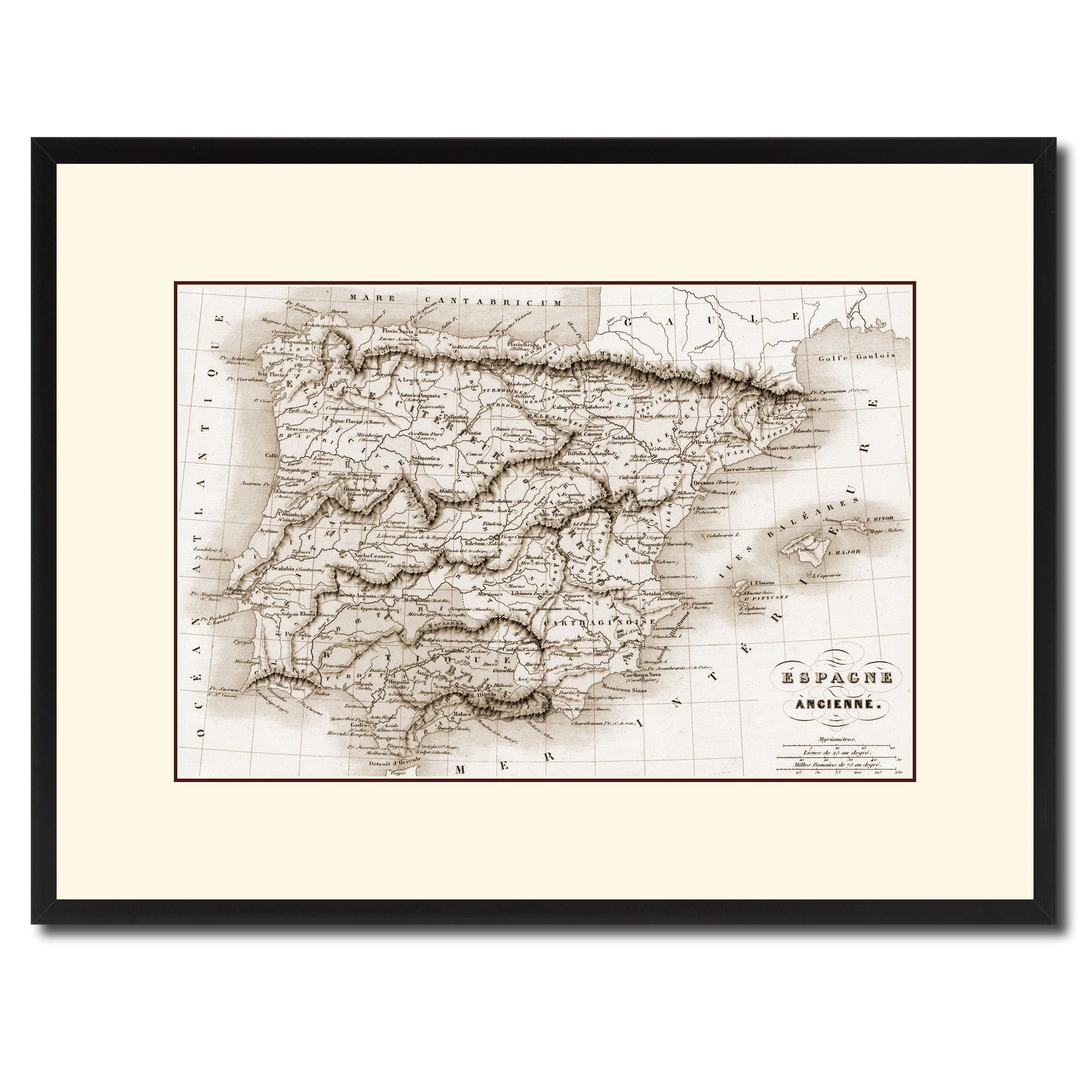 Spain Portugal Vintage Sepia Map Canvas Print, Picture Frame Gifts Home Decor Wall Art Decoration