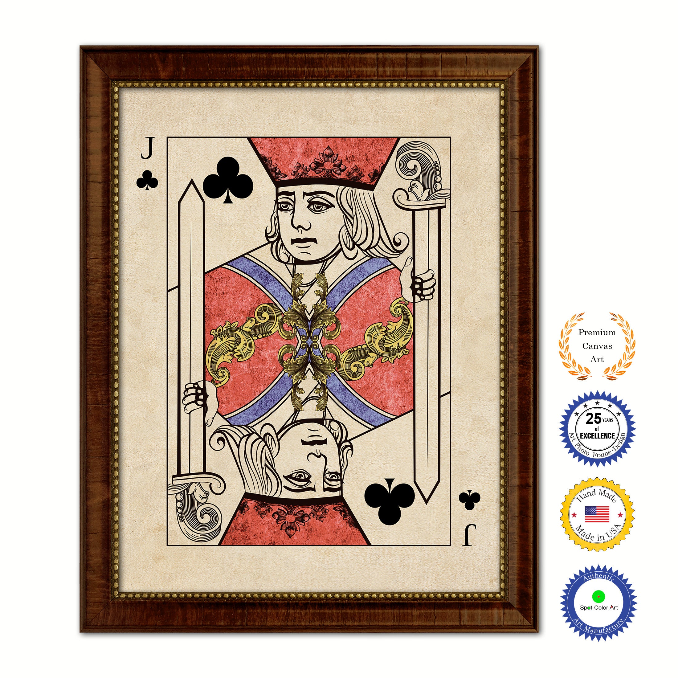 Jack Clover Poker Decks of Vintage Cards Print on Canvas Brown Custom Framed