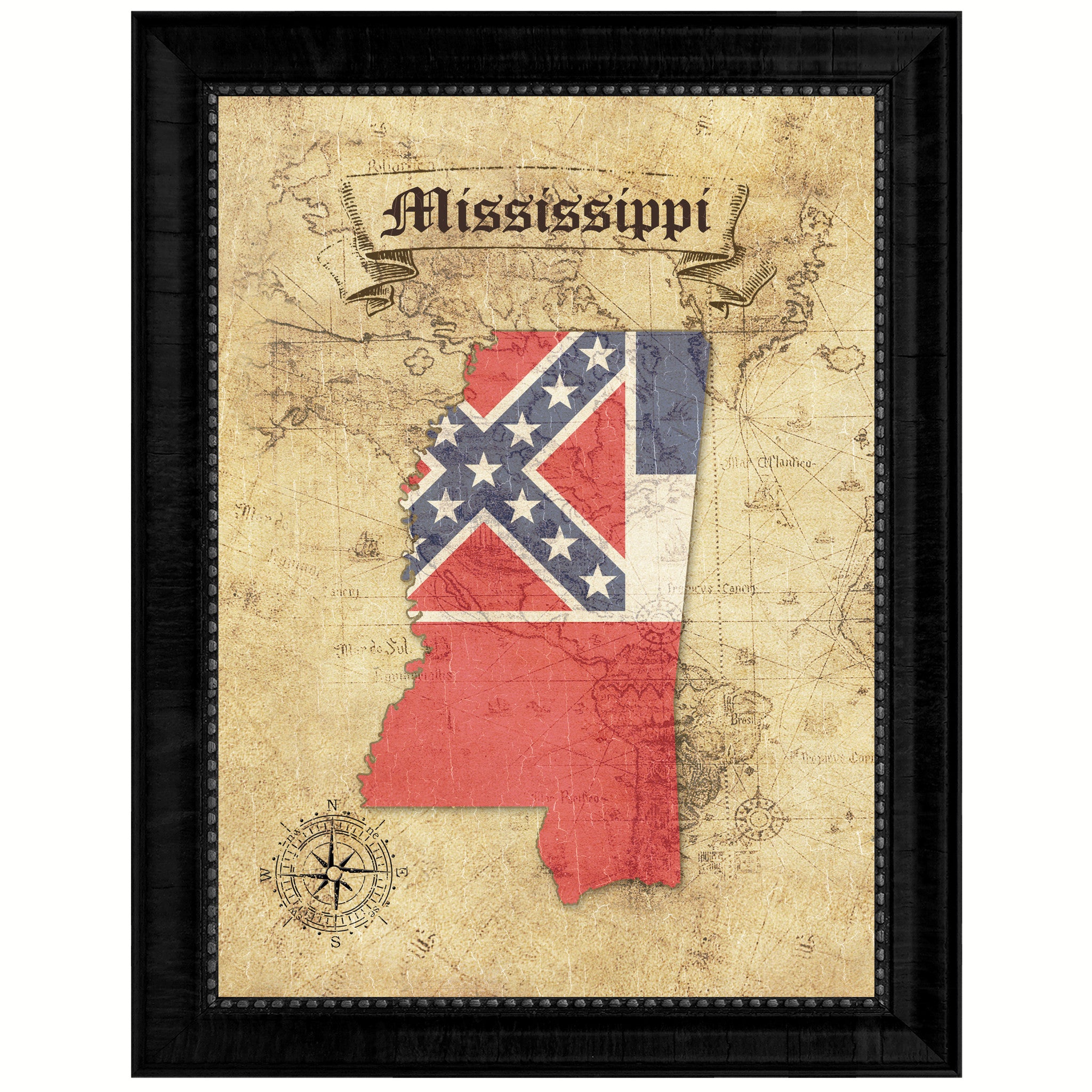 Mississippi State Vintage Map Gifts Home Decor Wall Art Office Decoration