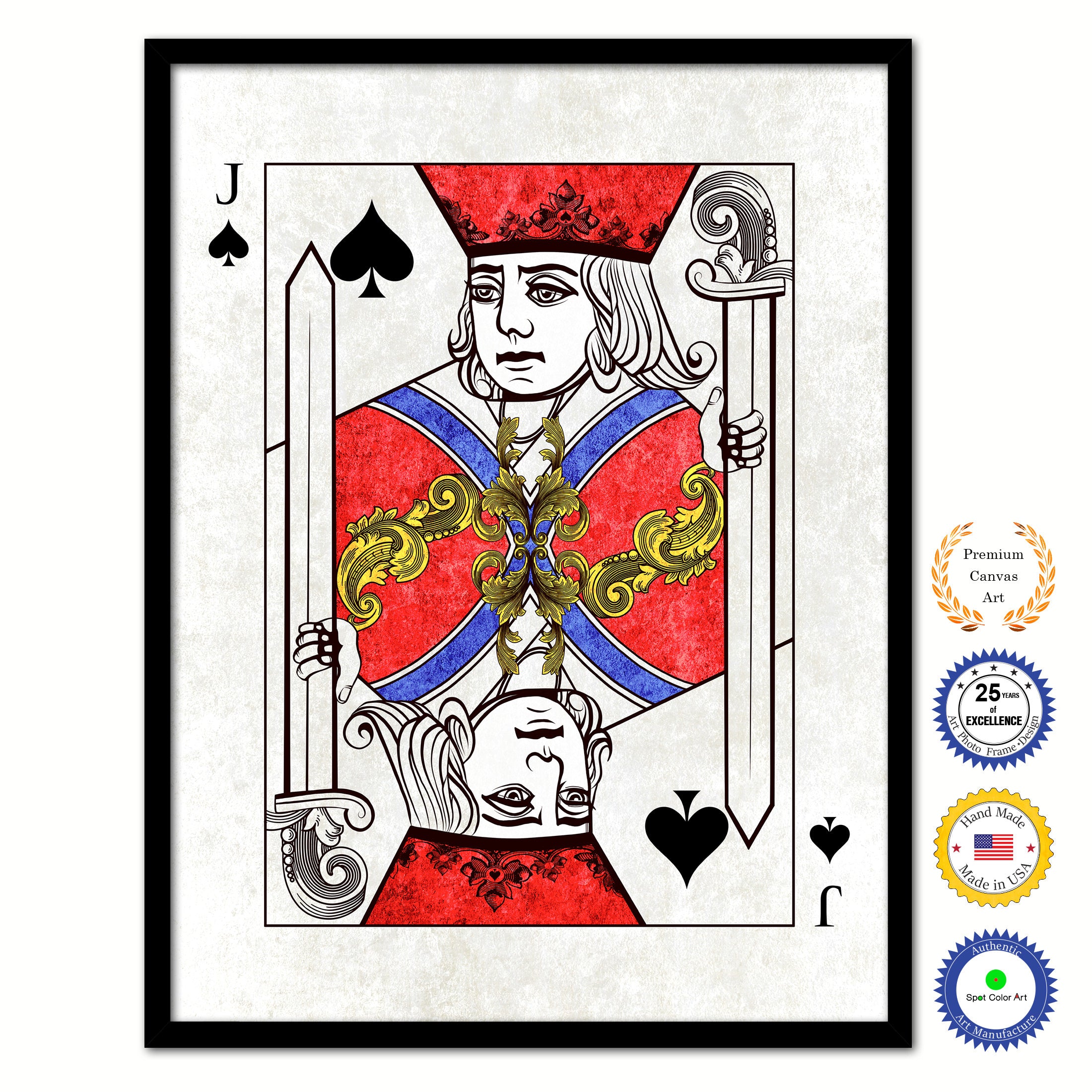 Jack Spades Poker Decks of Vintage Cards Print on Canvas Black Custom Framed