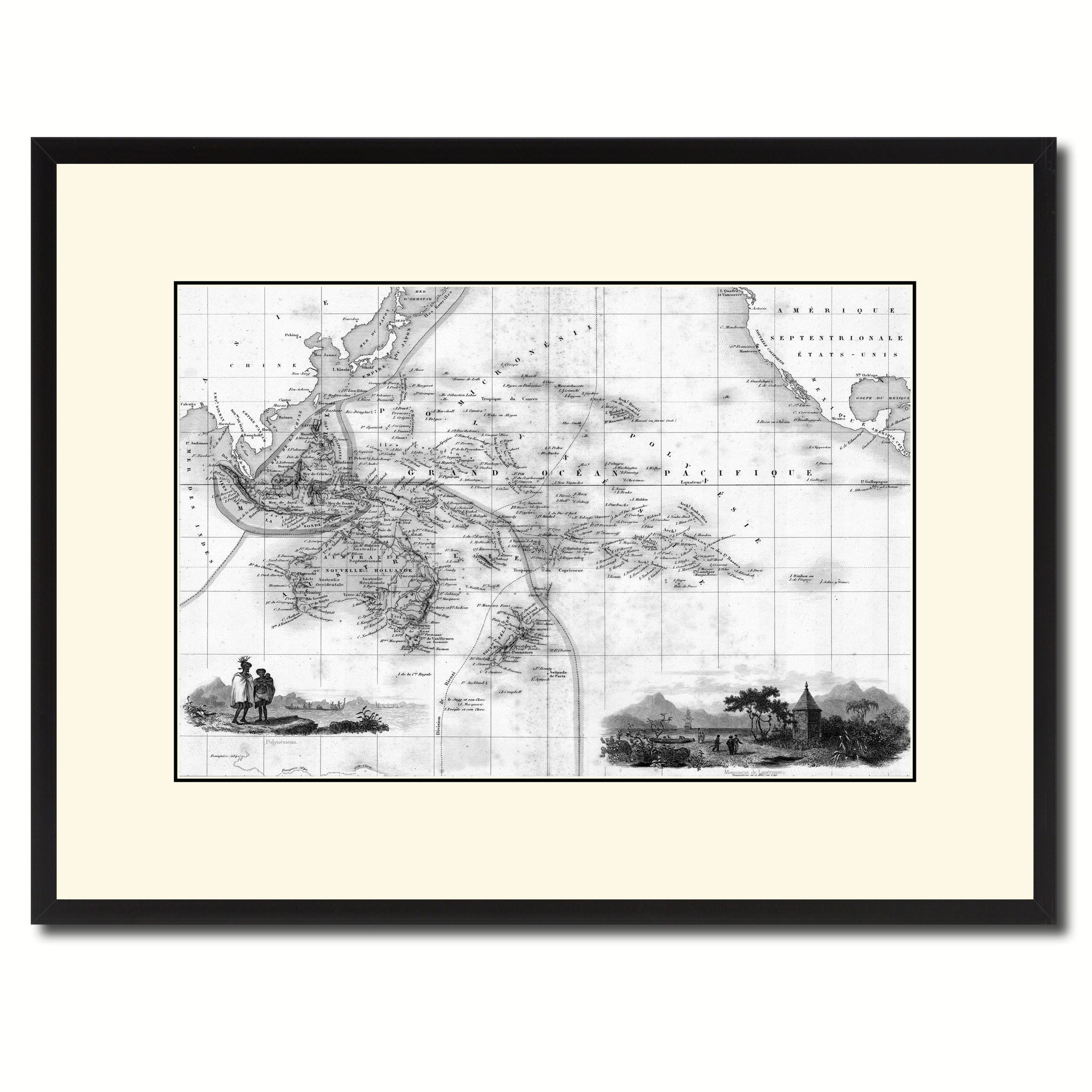 Oceania Australia New Zealand Vintage B&W Map Canvas Print, Picture Frame Home Decor Wall Art Gift Ideas