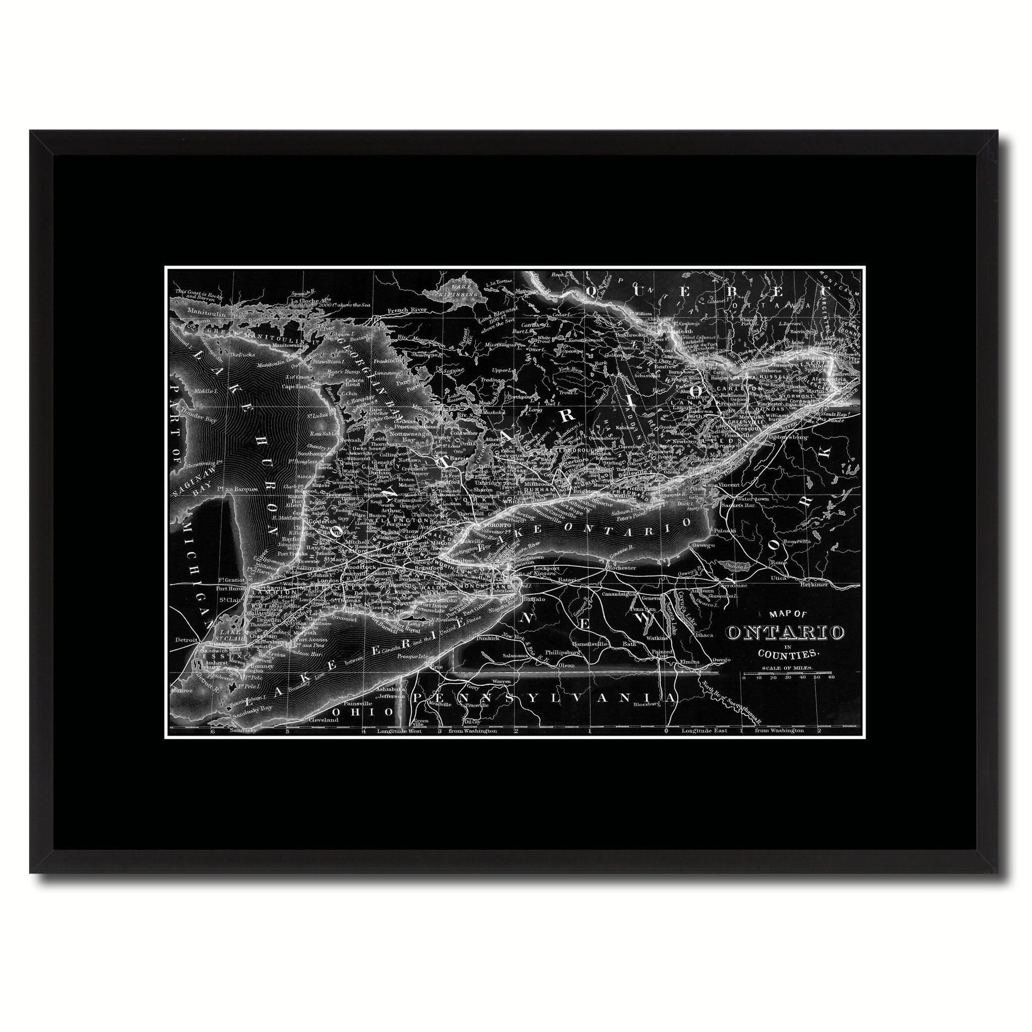 Ontario Canada Vintage Monochrome Map Canvas Print, Gifts Picture Frames Home Decor Wall Art