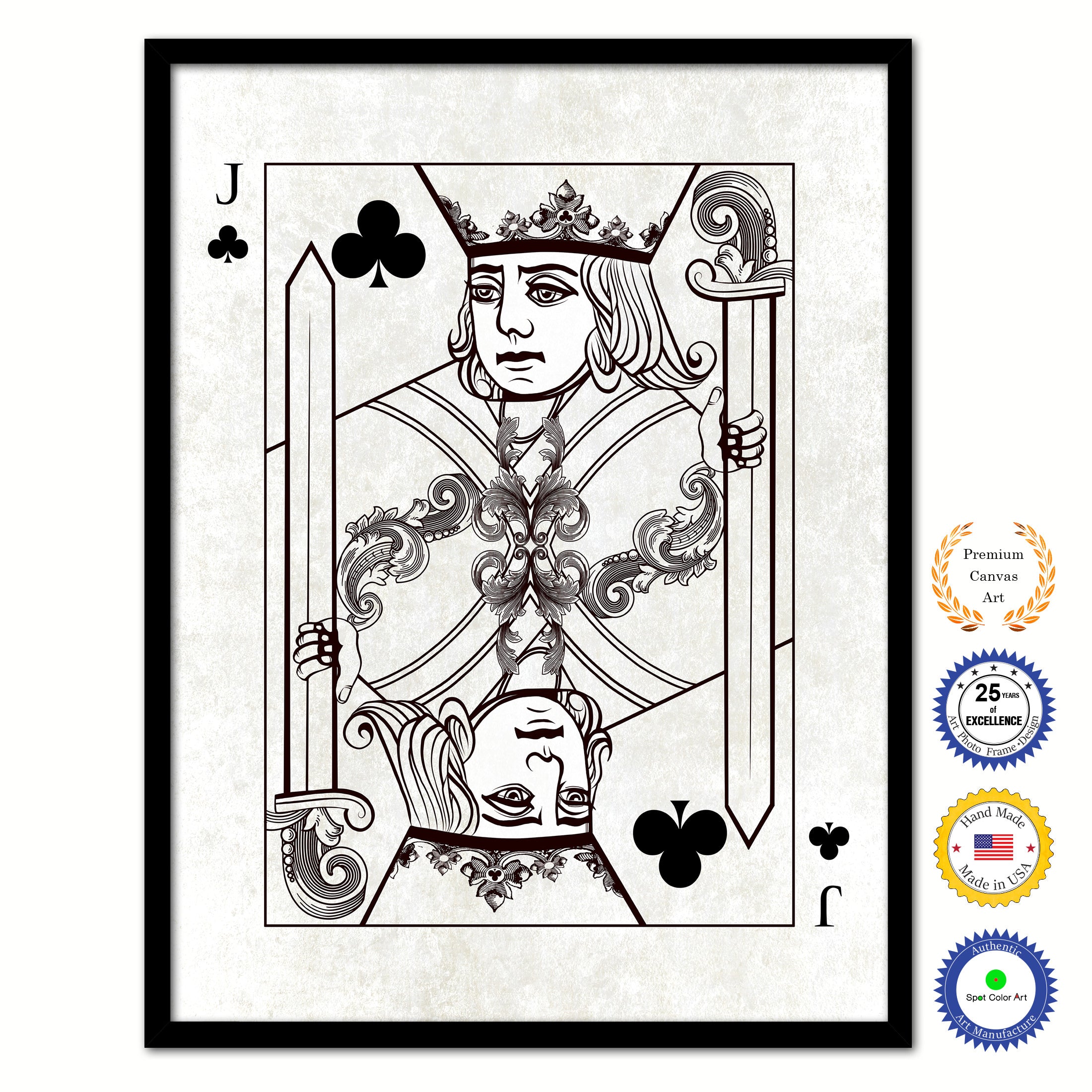 Jack Clover Poker Decks of Vintage Cards Print on Canvas Black Custom Framed