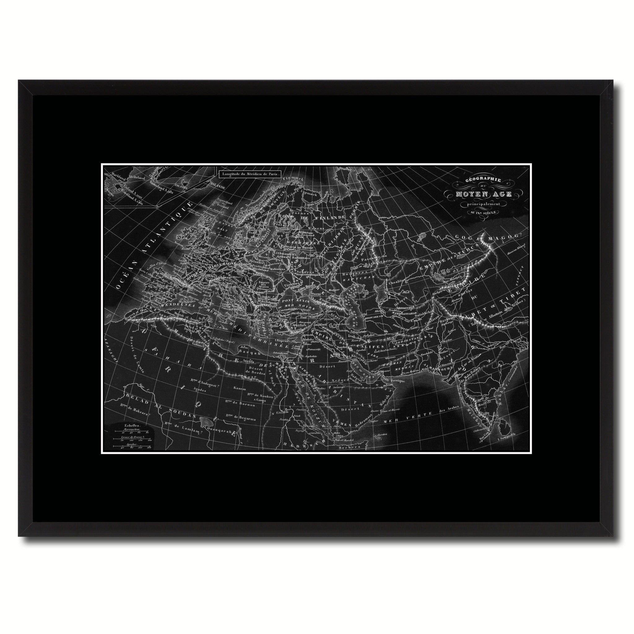 Europe In The Middle Ages Crusades Vintage Monochrome Map Canvas Print, Gifts Picture Frames Home Decor Wall Art