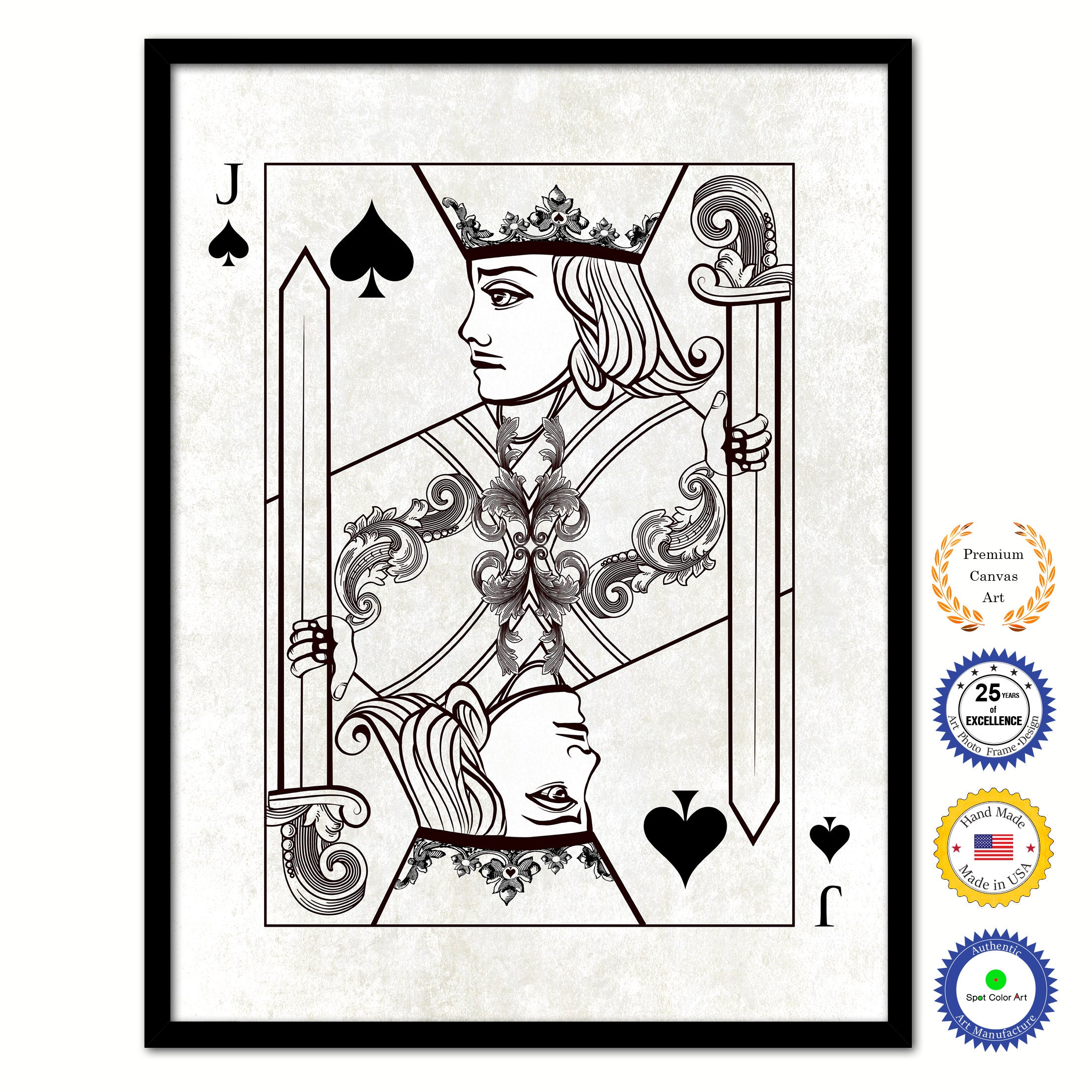 One Eye Jack Spades Poker Decks of Vintage Cards Print on Canvas Black Custom Framed