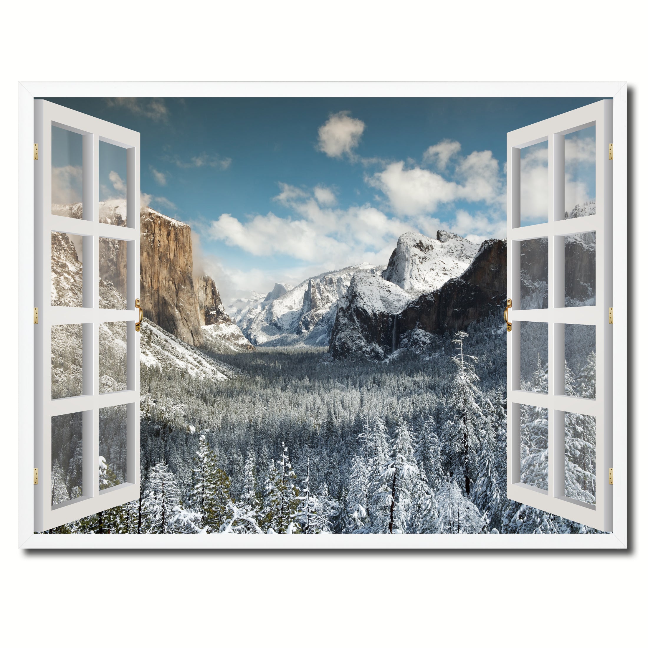 Bridal Veil Falls Yosemite National Park Winter Picture French Window Framed Canvas Print Home Decor Wall Art Collection