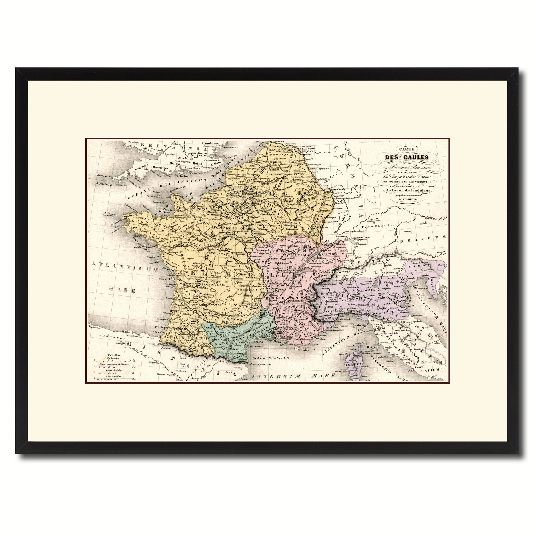 France Vintage Antique Map Wall Art Home Decor Gift Ideas Canvas Print Custom Picture Frame