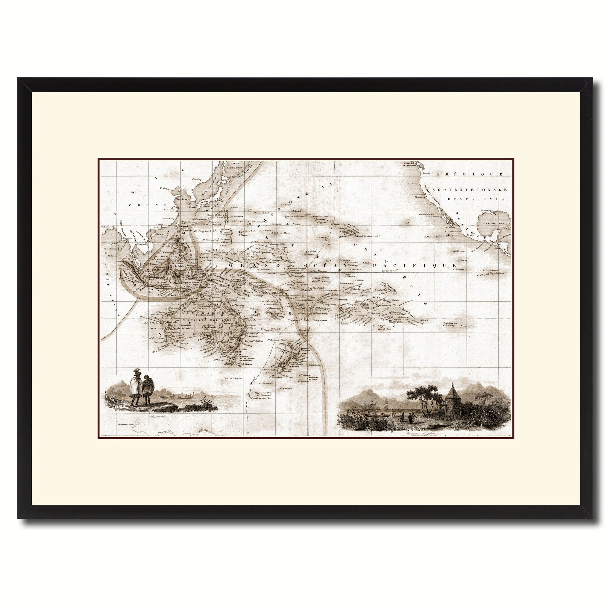 Oceania Australia New Zealand Vintage Sepia Map Canvas Print, Picture Frame Gifts Home Decor Wall Art Decoration