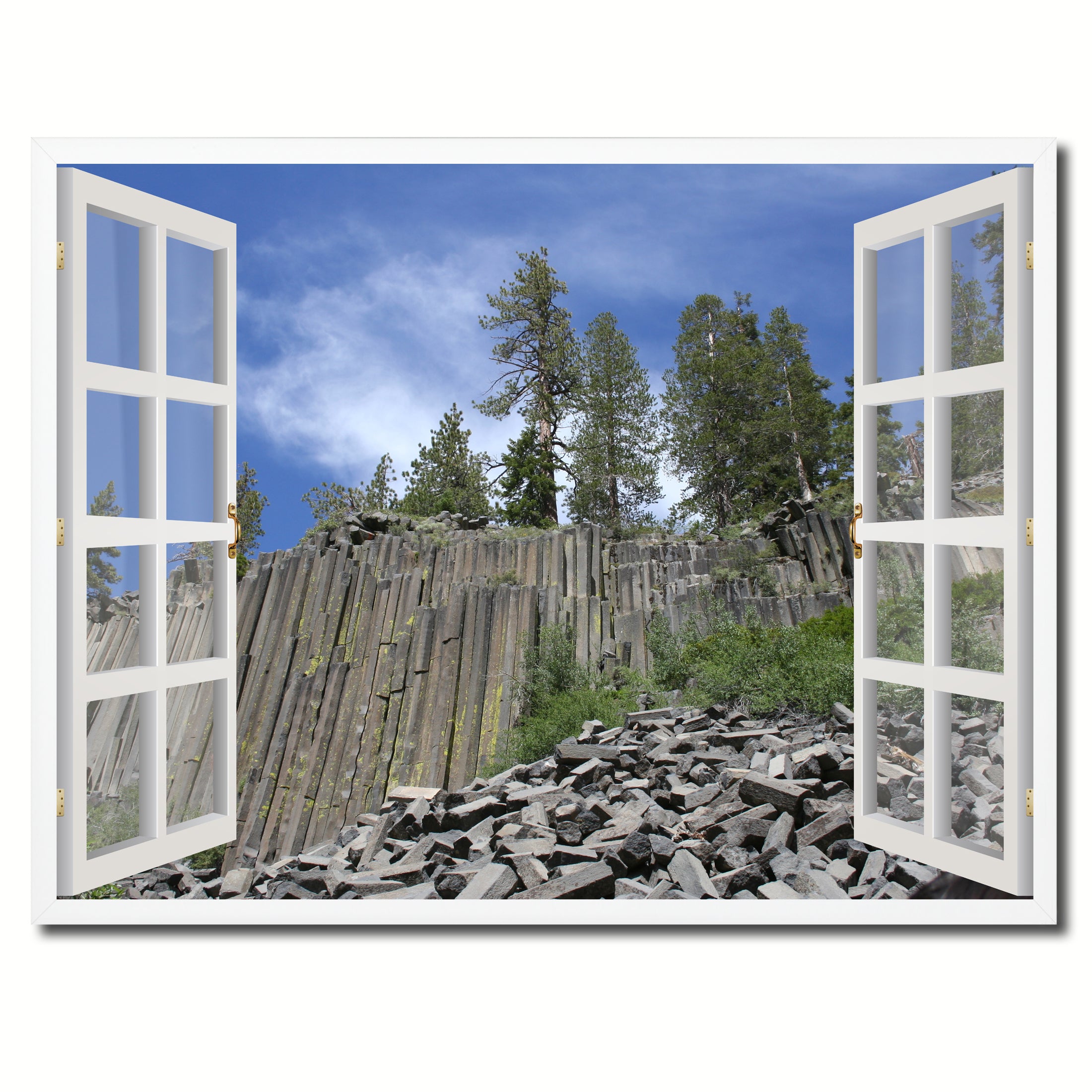 Devils Tower National Monument Picture French Window Framed Canvas Print Home Decor Wall Art Collection