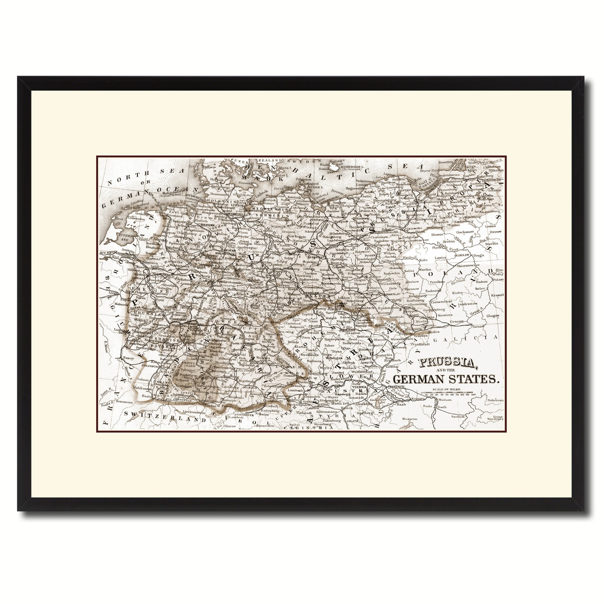 Prussia Germany Vintage Sepia Map Canvas Print, Picture Frame Gifts Home Decor Wall Art Decoration