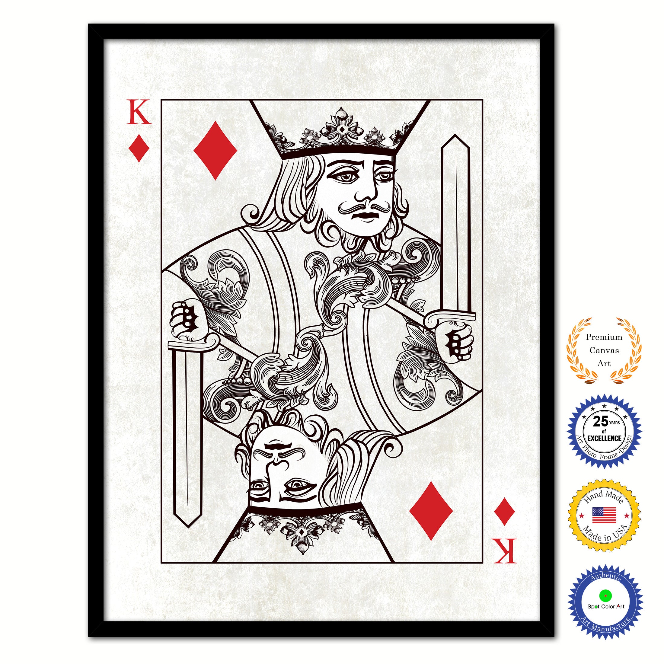 King Diamond Poker Decks of Vintage Cards Print on Canvas Black Custom Framed