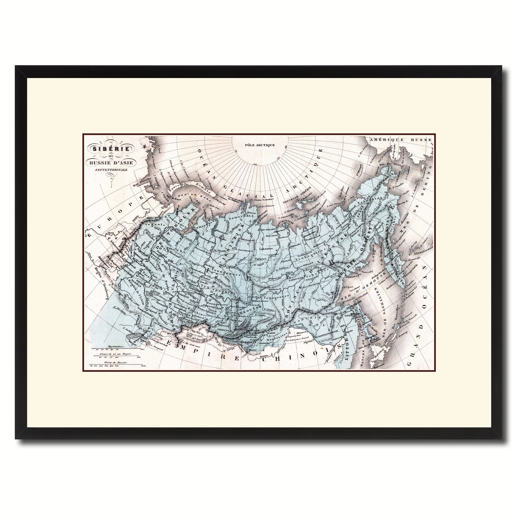 Siberia Russia Vintage Antique Map Wall Art Home Decor Gift Ideas Canvas Print Custom Picture Frame