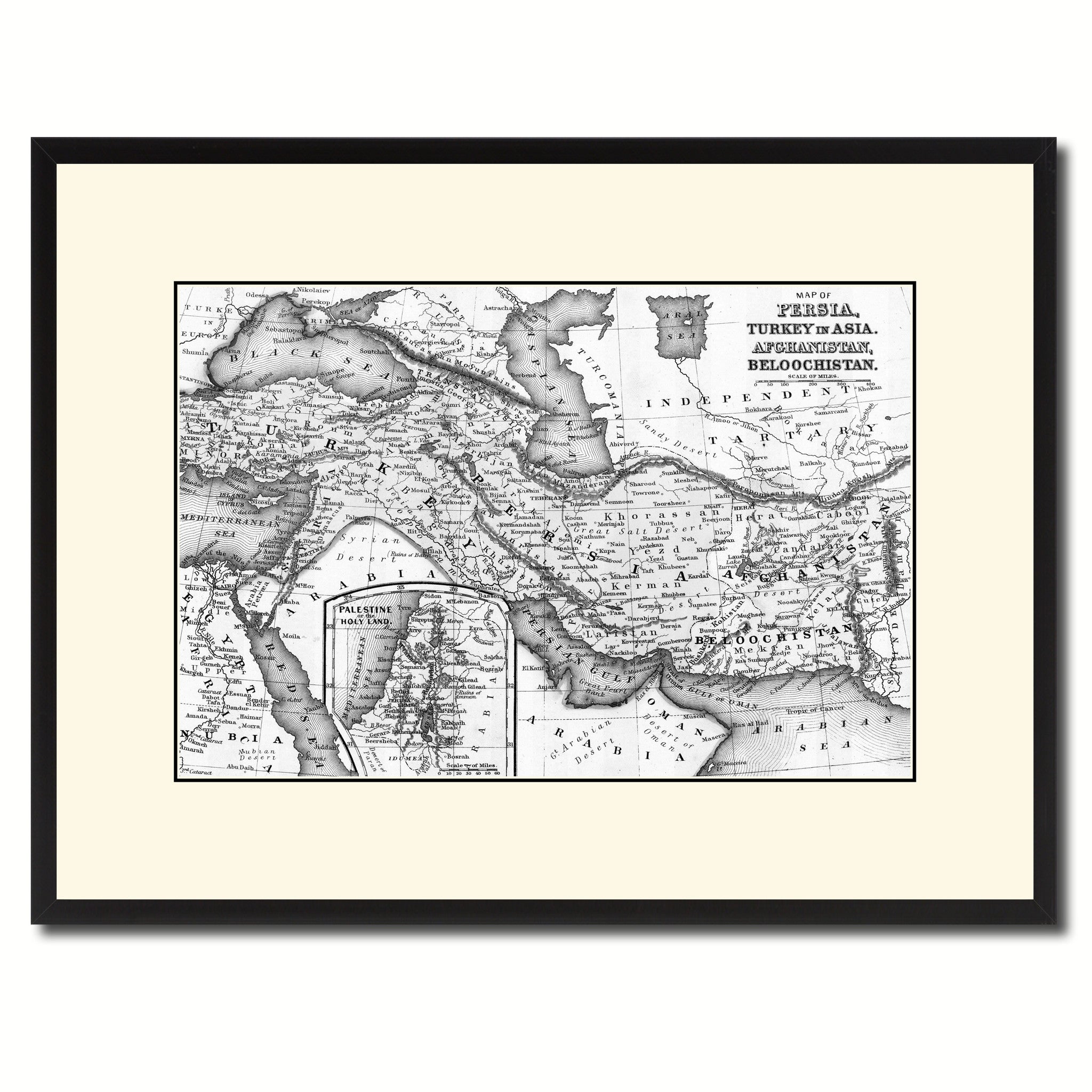 Persia Iraq Iran Afghanistan Vintage B&W Map Canvas Print, Picture Frame Home Decor Wall Art Gift Ideas