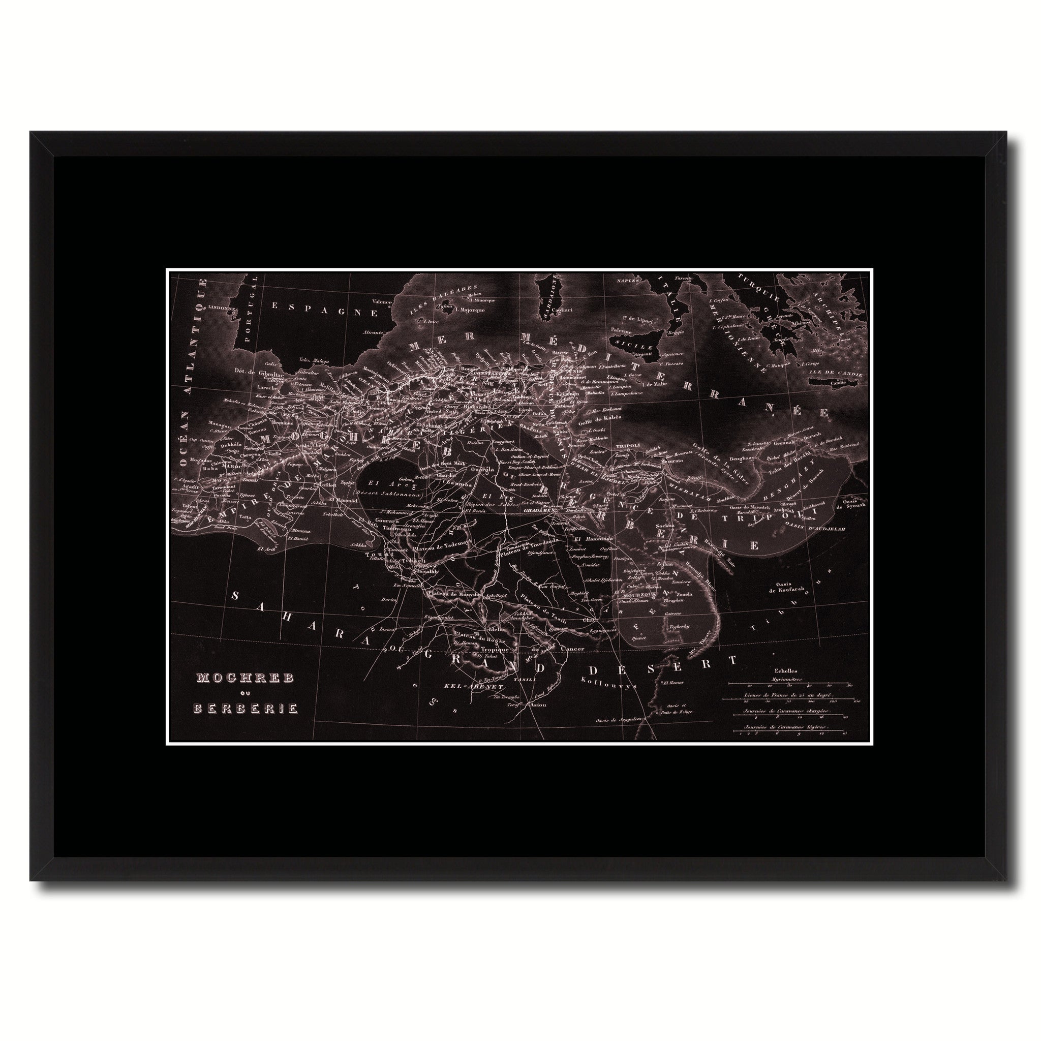 North Africa Barbary Coast Vintage Vivid Sepia Map Canvas Print, Picture Frames Home Decor Wall Art Decoration Gifts