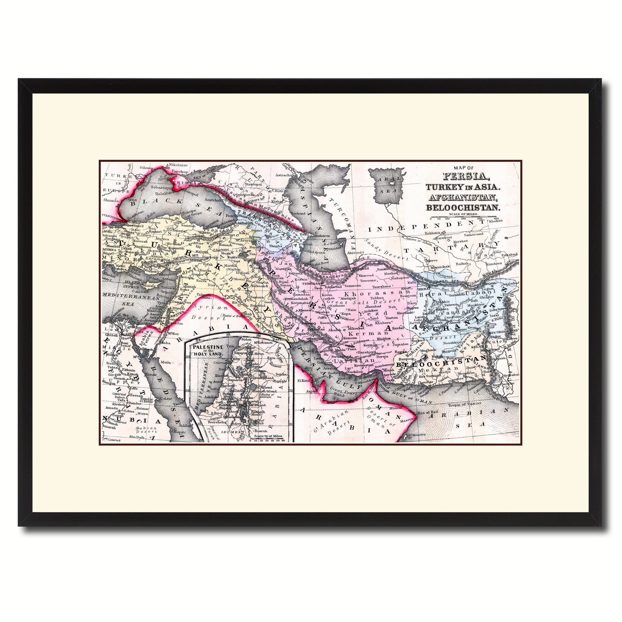 Persia Iraq Iran Afghanistan Vintage Antique Map Wall Art Home Decor Gift Ideas Canvas Print Custom Picture Frame