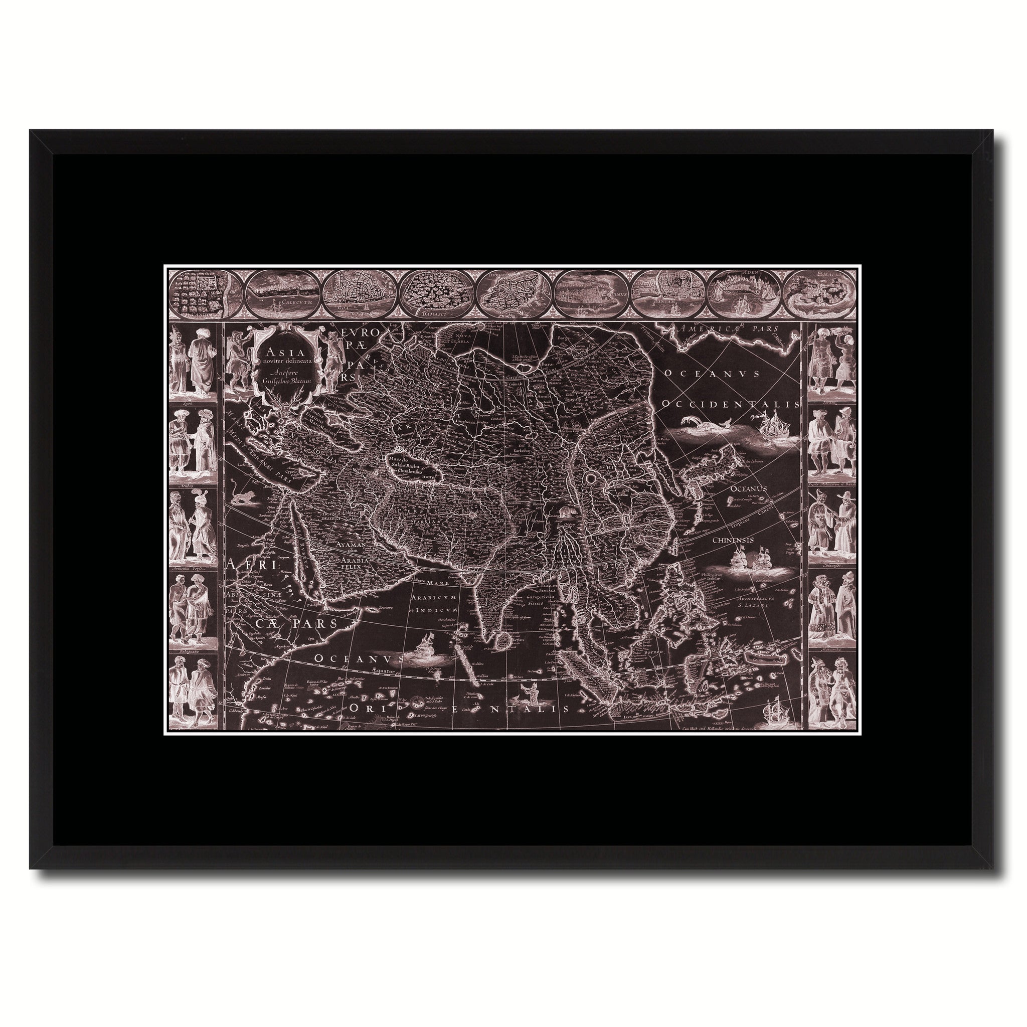 Asia Vintage Vivid Sepia Map Canvas Print, Picture Frames Home Decor Wall Art Decoration Gifts
