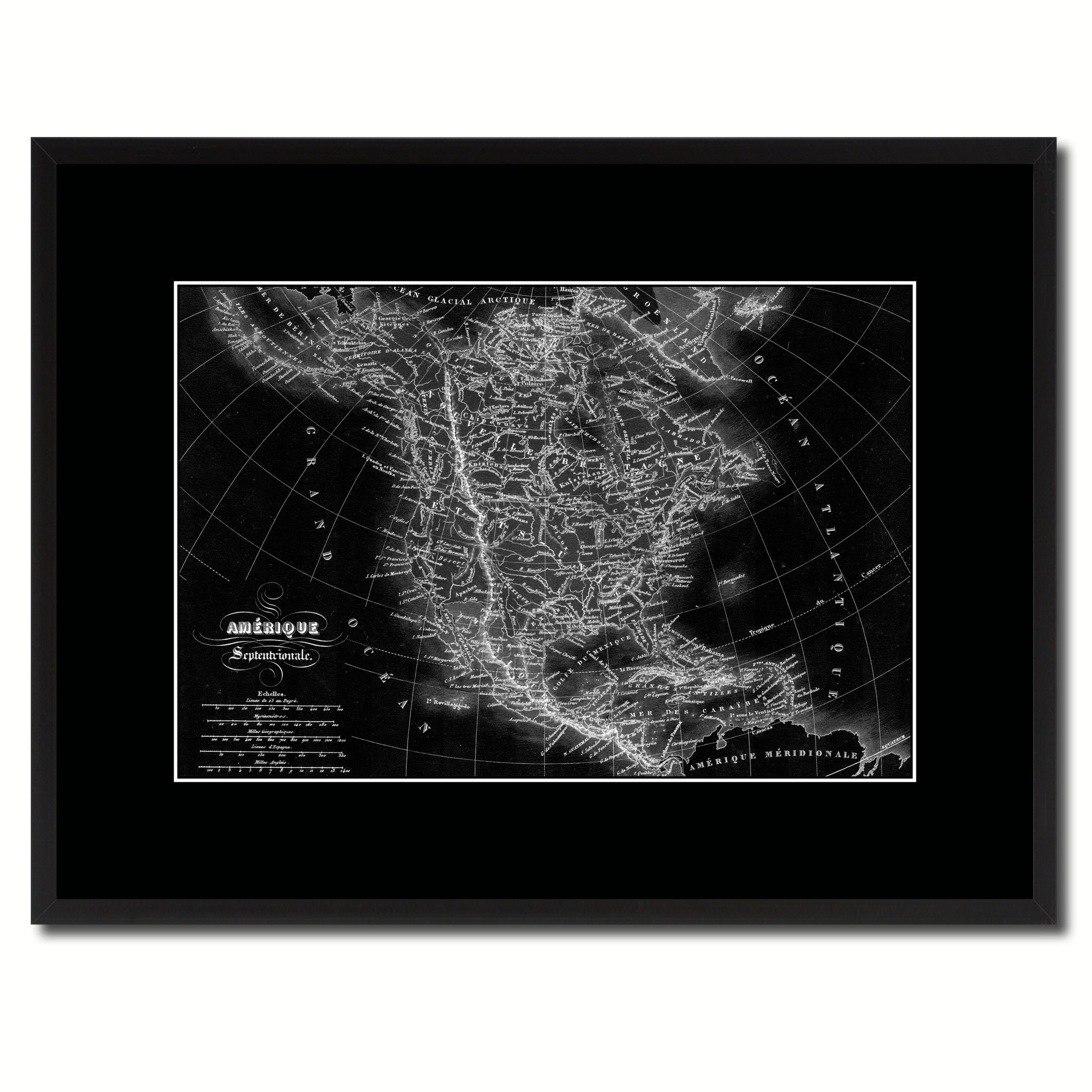 North America Canada Mexico Vintage Monochrome Map Canvas Print, Gifts Picture Frames Home Decor Wall Art