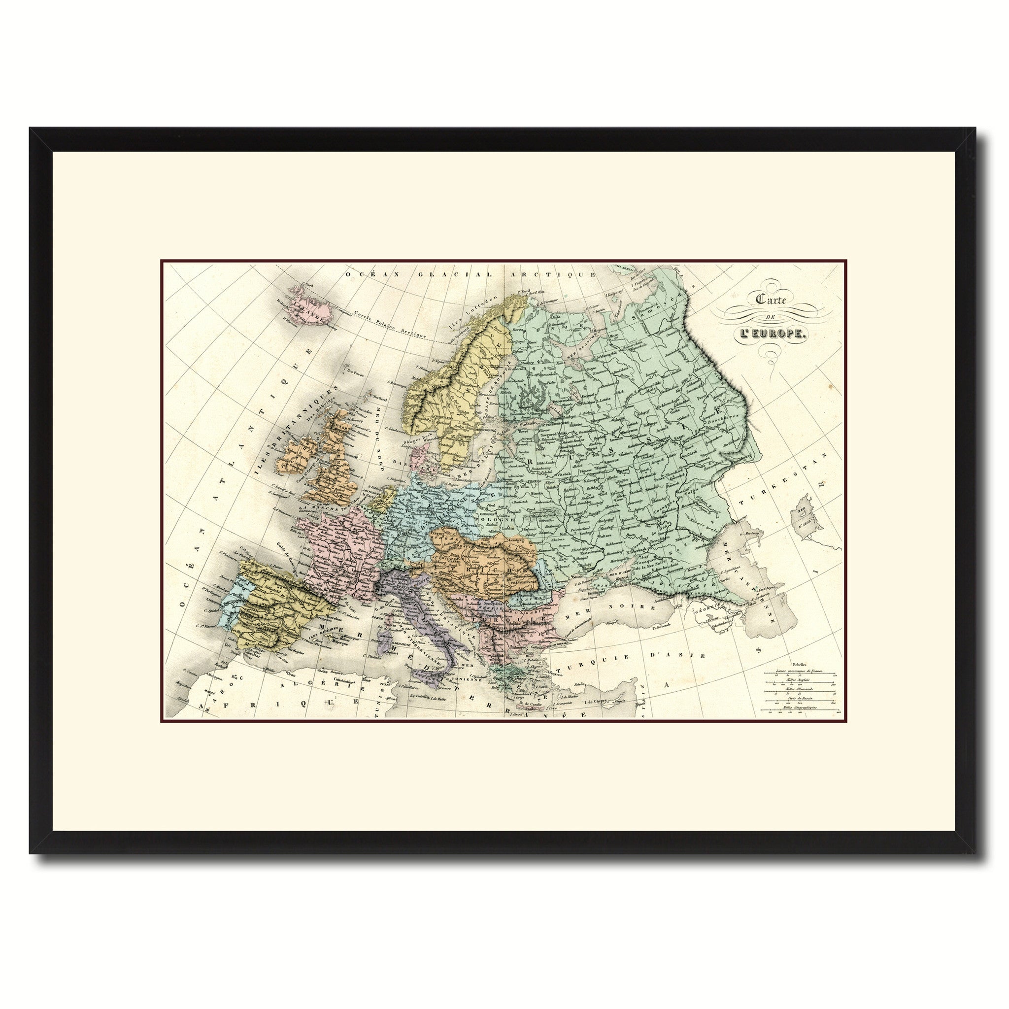 Europe Vintage Antique Map Wall Art Home Decor Gift Ideas Canvas Print Custom Picture Frame