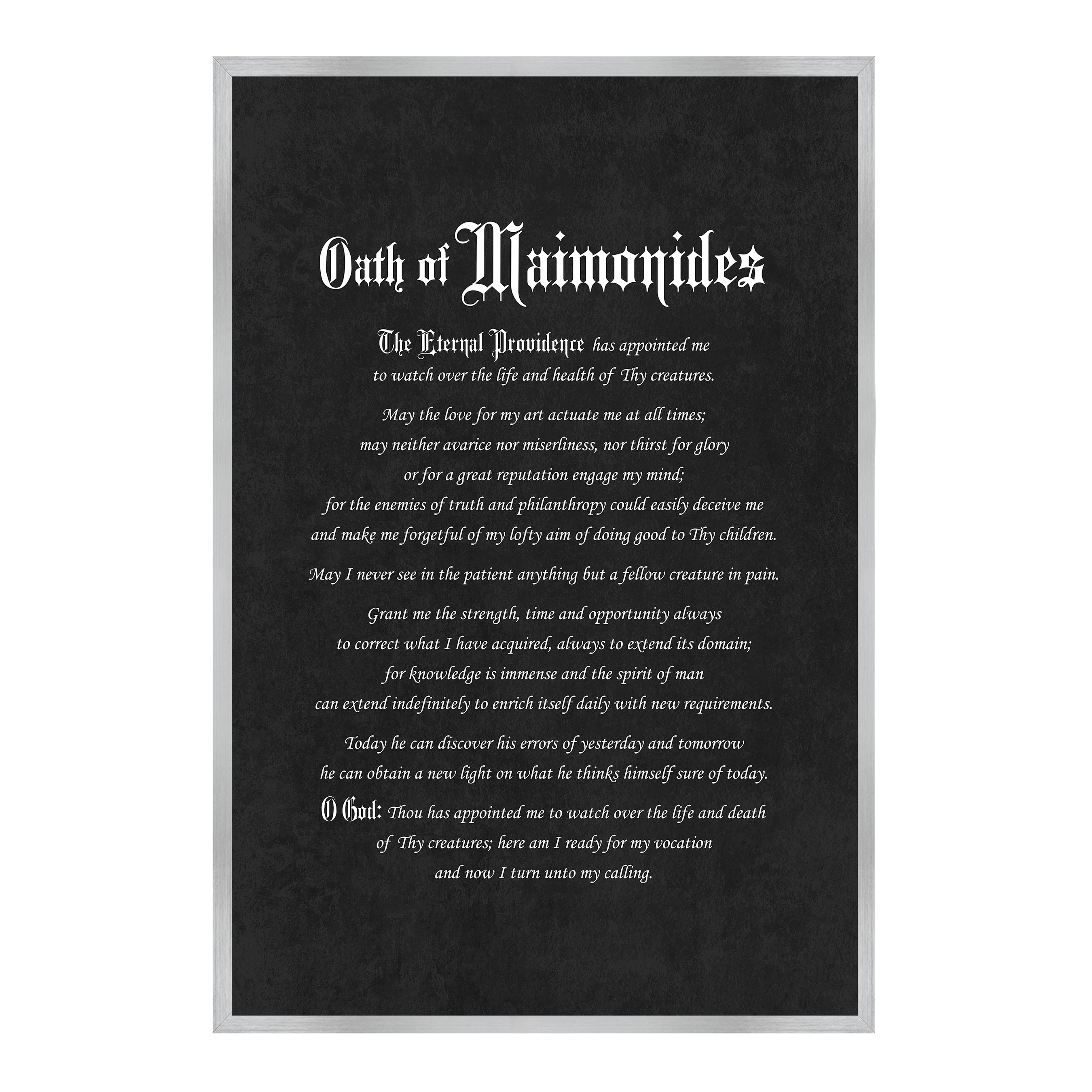 Maimonides Medical Oath, Hippocratic Oath, Medical Gifts, Gift for Doctor, Medical Decor, Medical Student, Office Decor, doctor office, Silver Frame