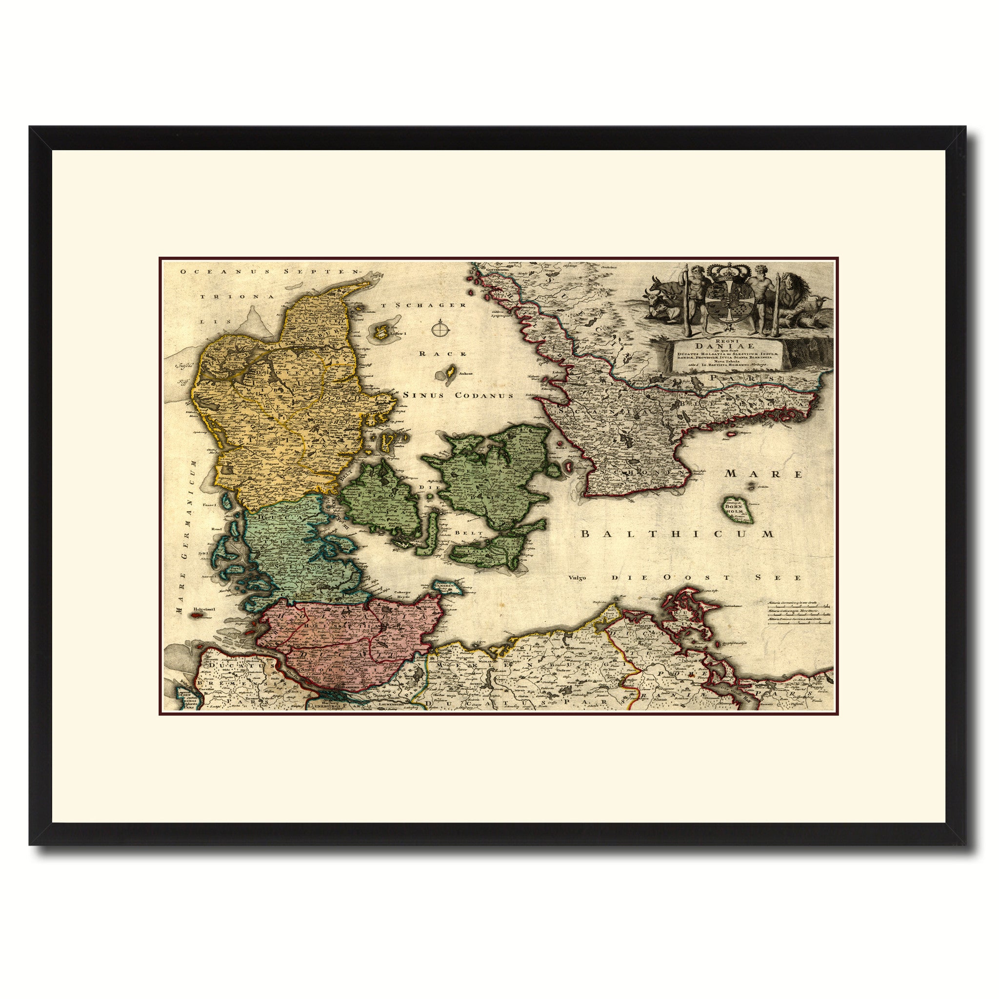 Denmark Centuries Vintage Antique Map Wall Art Home Decor Gift Ideas Canvas Print Custom Picture Frame