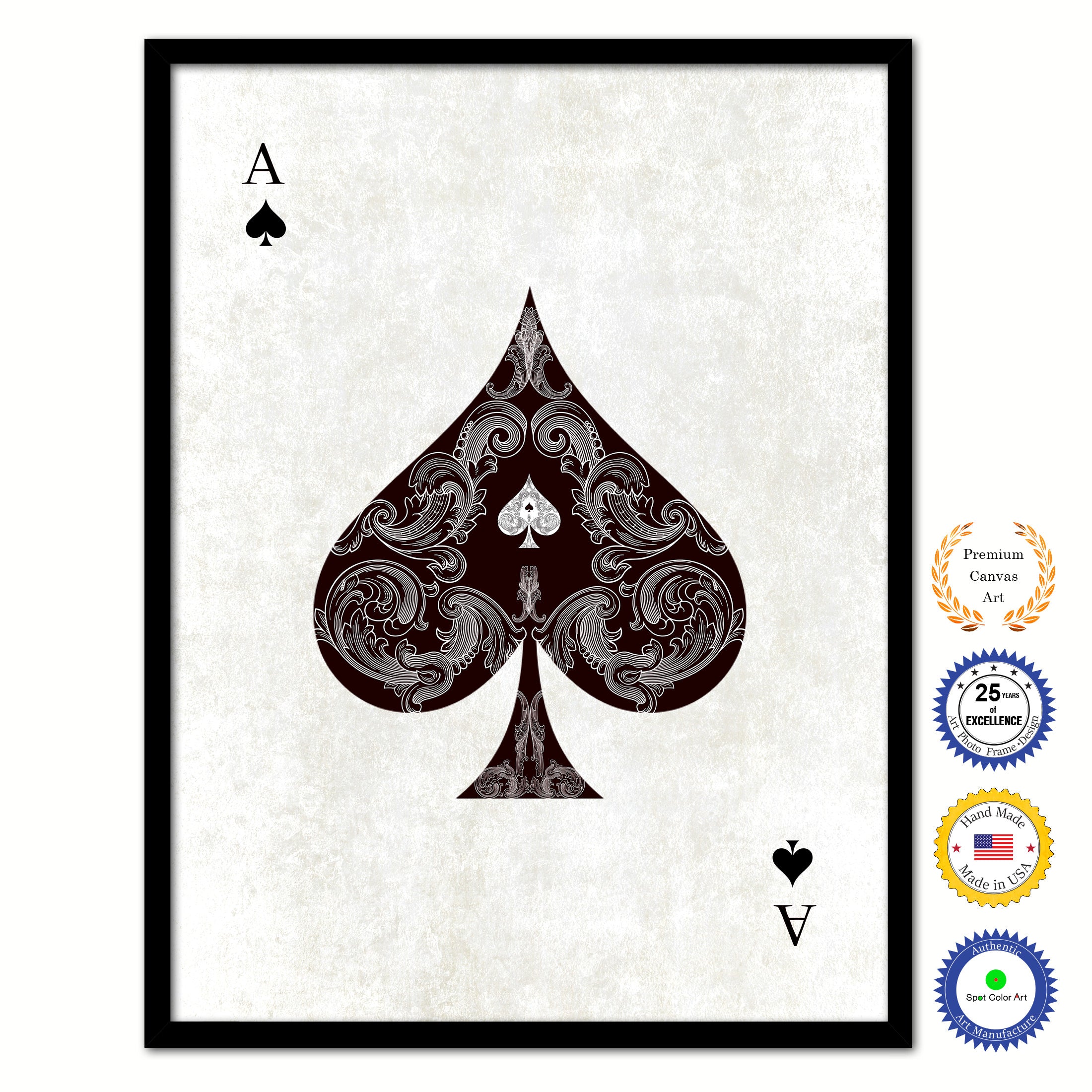Ace Spades Poker Decks of Vintage Cards Print on Canvas Black Custom Framed