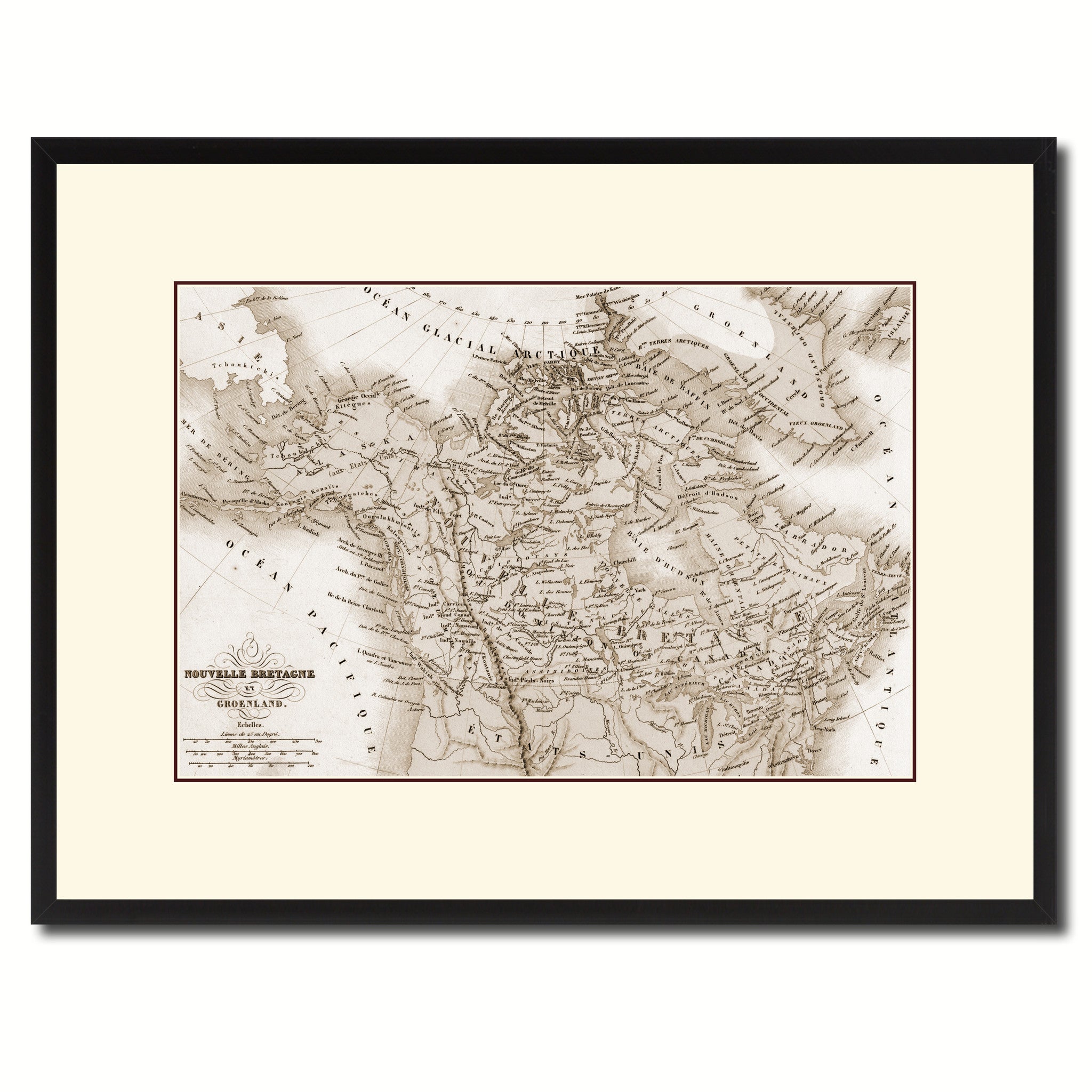 Canada Alaska Vintage Sepia Map Canvas Print, Picture Frame Gifts Home Decor Wall Art Decoration