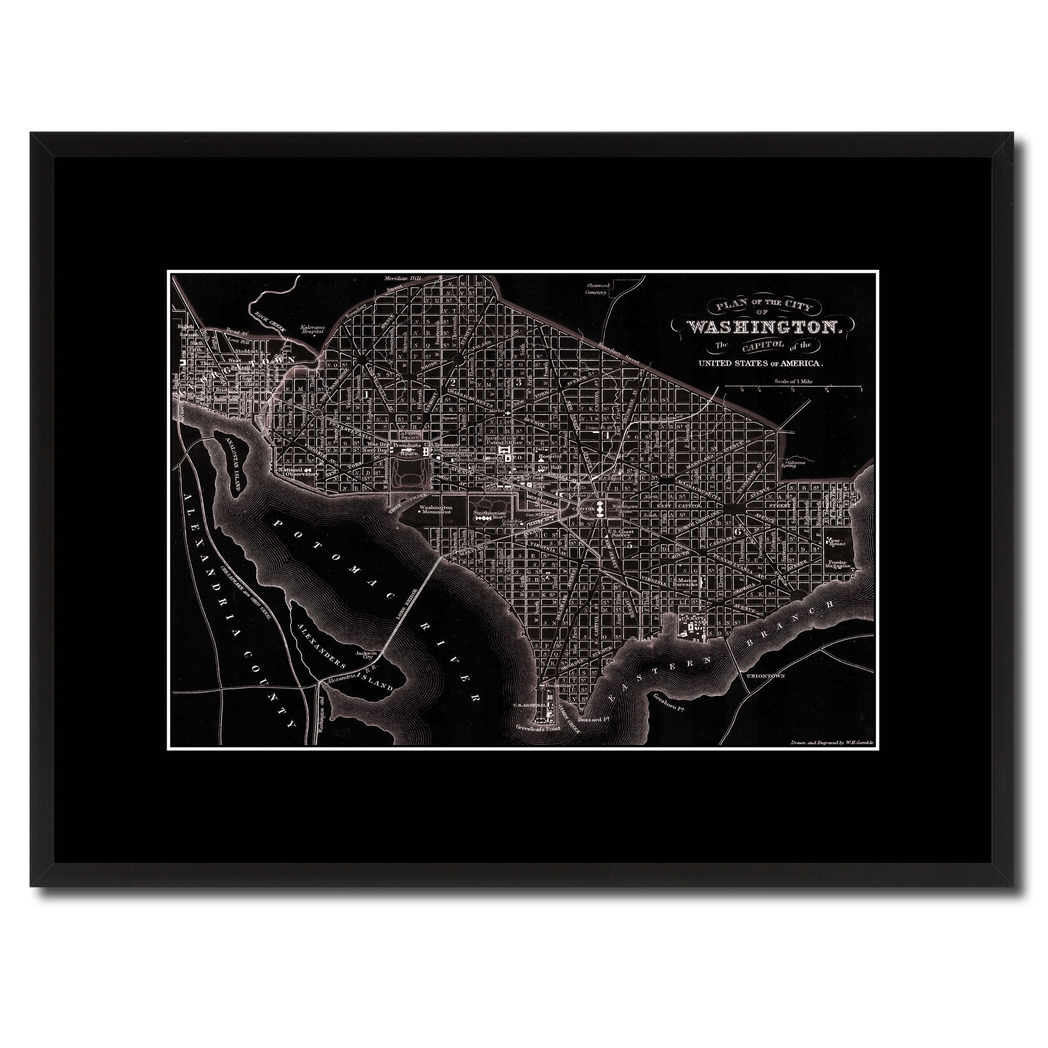 Washington DC Vintage Vivid Sepia Map Canvas Print, Picture Frames Home Decor Wall Art Decoration Gifts