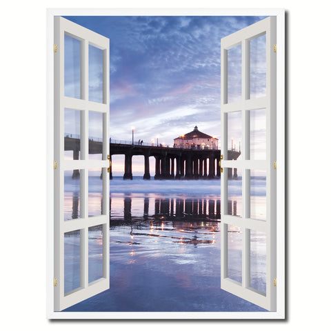 Manhattan Beach California Sunset View Picture French Window Canvas Print with Frame Gifts Home Decor Wall Art Collection