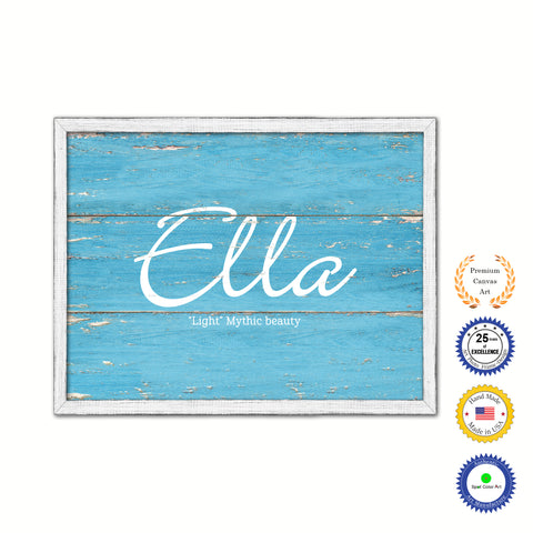 Ella Name Plate White Wash Wood Frame Canvas Print Boutique Cottage Decor Shabby Chic
