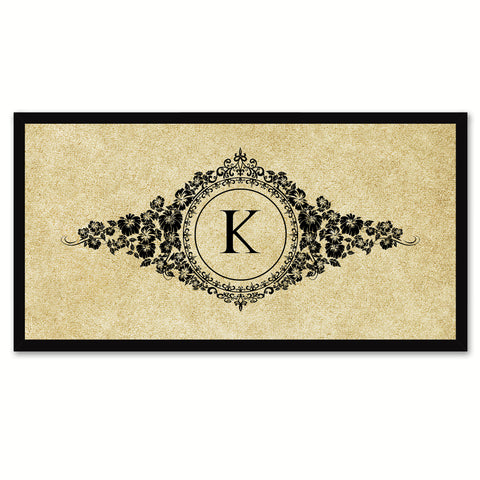 Alphabet Letter K Brown Canvas Print, Black Custom Frame