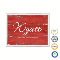 Wyatt Name Plate White Wash Wood Frame Canvas Print Boutique Cottage Decor Shabby Chic
