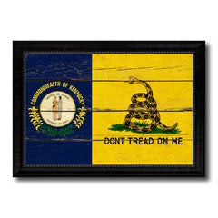 Gadsden Don't Tread On Me Tea Party Kentucky State Military Flag Vintage Canvas Print with Black Picture Frame Home Decor Wall Art Decoration Gift Ideas