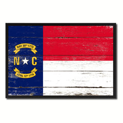 North Carolina State Flag Vintage Canvas Print with Black Picture Frame Home DecorWall Art Collectible Decoration Artwork Gifts