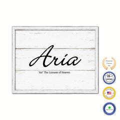 Aria Name Plate White Wash Wood Frame Canvas Print Boutique Cottage Decor Shabby Chic