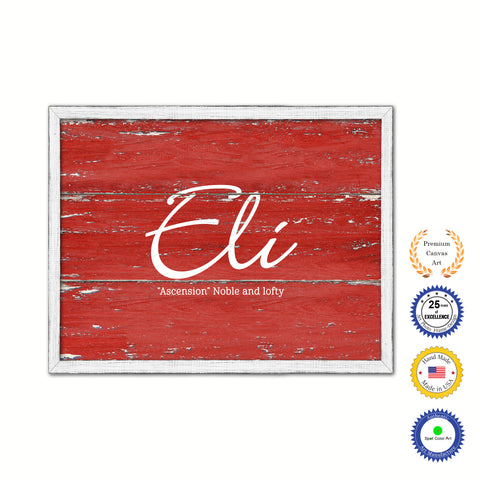 Eli Name Plate White Wash Wood Frame Canvas Print Boutique Cottage Decor Shabby Chic