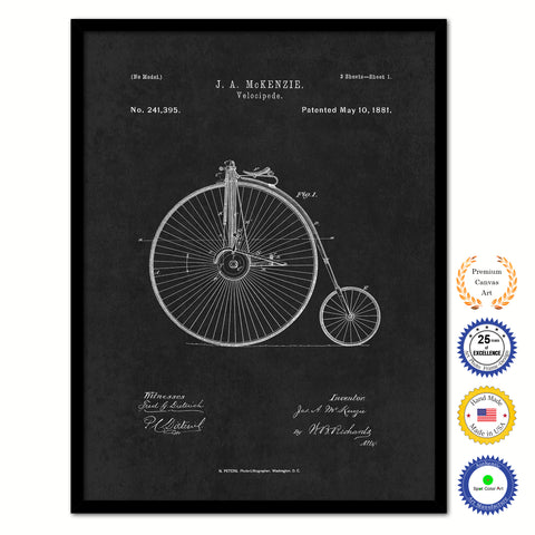 1881 Velocipede Old Patent Art Print on Canvas Custom Framed Vintage Home Decor Wall Decoration Great for Gifts