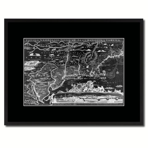 New England Vintage Monochrome Map Canvas Print, Gifts Picture Frames Home Decor Wall Art