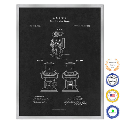 1901 Base Burning Stove Old Patent Art Print on Canvas Custom Framed Vintage Home Decor Wall Decoration Great for Gifts