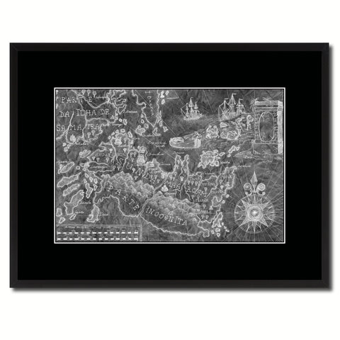 Land Vintage Monochrome Map Canvas Print, Gifts Picture Frames Home Decor Wall Art