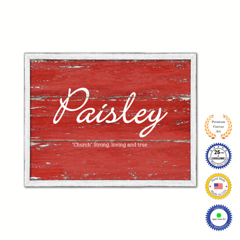 Paisley Name Plate White Wash Wood Frame Canvas Print Boutique Cottage Decor Shabby Chic
