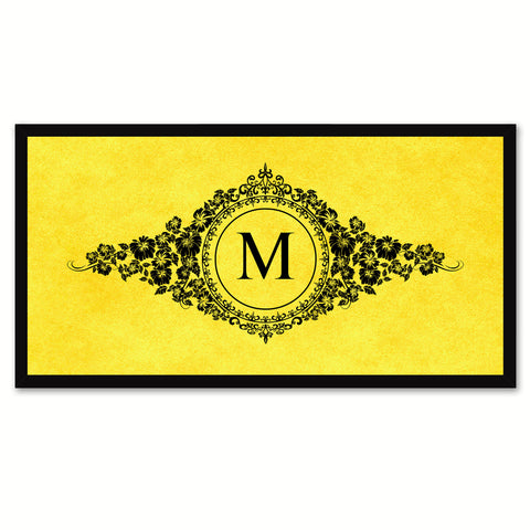 Alphabet Letter M Yellow Canvas Print, Black Custom Frame