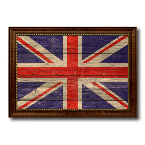 United Kingdom Country Flag Texture Canvas Print with Brown Custom Picture Frame Home Decor Gift Ideas Wall Art Decoration
