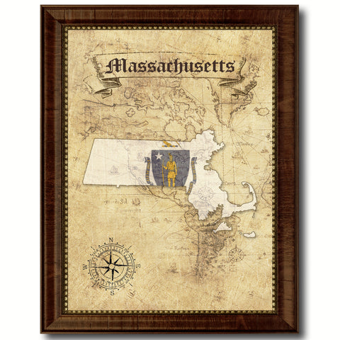 Massachusetts State Vintage Map Home Decor Wall Art Office Decoration Gift Ideas