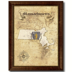 Massachusetts State Vintage Map Home Decor Wall Art Office Decoration Gift Ideas